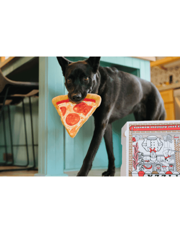 PLAY Snack Attack Collection Puppy-roni Pizza Puppy-rona pizza, yum! De PLAY Snack Attack Collection - Puppy-roni Pizza is een mooi groot speeltje voor de hond in de vorm van een pizzapunt. Met ingebouwd touw, 3 kleine ronde piepers en een krakelend geluid. Dat moet die knapperige korst zijn. De P.L.A.Y. Puppy-roni Pizza is een mooi groot speeltje voor de hond. Als dit een echte pizzapunt zou zijn, dan zou het wel van een reuze pizza afkomstig zijn. Het speeltje heeft verschillende structuren stof, zacht pluche, sterke nylonstof als stukjes peperoni en een ribstof pizzabodem.  De pizzapunt is vrij plat en dus en geweldig speeltje om mee rond te rennen. De P.L.A.Y. Puppy-roni Pizza heeft 3 kleine piepers een ingenaaid speeltouw in de pizzakorst en krinkelend materiaal door het hele speeltje heen.  Let op: Er is geen enkel hondenspeelgoed in de wereld wat niet kapot kan. Ondanks de dubbele stiksels, dubbele laag stof aan de buitenkant en de algehele stevigheid van het speelgoed, zou het kapot kunnen gaan. Op hondenspeelgoed zit geen garantie.Kies dus het juiste soort speeltje voor jouw hond zijn kauw- en speelbehoefte. Haal kapotte speeltjes meteen weg en laat jouw hond alleen spelen onder toezicht. Over P.L.A.Y. Hondenspeelgoed PLAY staat bekend om hun fantastische design en vrolijke, aansprekende kleuren. Bij A Lot for Doodles vind je een ruim assortiment van PLAY hondenspeelgoed. Shop naast de Barking Brunch collectie ook de Tropical Paradise Collectie van PLAY in onze shop! PLAY Dog Toys Het hondenspeelgoed van P.L.A.Y. is handgemaakt en de stevige buitenkant en dubbel gestikte randen zorgen voor extra duurzaamheid. De vulling van de speeltjes is gemaakt van gerecycled materiaal. Verder voldoet het hondenspeelgoed van Play aan dezelfde strenge kwaliteitsnormen voor het vervaardigen van baby- en kinderspeelgoed. In de speeltjes worden er AZO-vrije kleurstoffen gebruikt. Daarnaast zijn de speeltjes geschikt voor de wasmachine en droger. P.L.A.Y. hondenspeelgoed Het hondenspeelgoed van PLAY wordt in Amerika ontworpen. Bekend van Instagram Als jij honden volgt via Instagram, dan kan het niet missen dat je de P.L.A.Y. hondenspeeltjes wel eens voorbij hebt zien komen. Niet zo gek want de grappige en levensechte speeltjes zijn perfect voor een geweldige foto samen met jouw hond. Vergeet je A Lot for Doodles niet te taggen op Instagram? PLAY hondenspeeltjes bij A Lot for Doodles Bestel je Play hondenspeelgoed eenvoudig bij A Lot for Doodles. Of je nu een lief en schattig knuffeltje zoekt of een grappige, ondeugende speelkameraad voor je hond, je slaagt zeker weten met het ruime assortiment wat uit voorraad leverbaar is. Heb je vragen over onze producten of advies nodig wat je het beste kunt bestellen? Neem gerust contact met ons op, we helpen je graag verder.