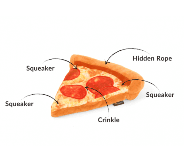PLAY Snack Attack Collection Puppy-roni Pizza Puppy-rona pizza, yum! De PLAY Snack Attack Collection - Puppy-roni Pizza is een mooi groot speeltje voor de hond in de vorm van een pizzapunt. Met ingebouwd touw, 3 kleine ronde piepers en een krakelend geluid. Dat moet die knapperige korst zijn. De P.L.A.Y. Puppy-roni Pizza is een mooi groot speeltje voor de hond. Als dit een echte pizzapunt zou zijn, dan zou het wel van een reuze pizza afkomstig zijn. Het speeltje heeft verschillende structuren stof, zacht pluche, sterke nylonstof als stukjes peperoni en een ribstof pizzabodem.  De pizzapunt is vrij plat en dus en geweldig speeltje om mee rond te rennen. De P.L.A.Y. Puppy-roni Pizza heeft 3 kleine piepers een ingenaaid speeltouw in de pizzakorst en krinkelend materiaal door het hele speeltje heen.  Let op: Er is geen enkel hondenspeelgoed in de wereld wat niet kapot kan. Ondanks de dubbele stiksels, dubbele laag stof aan de buitenkant en de algehele stevigheid van het speelgoed, zou het kapot kunnen gaan. Op hondenspeelgoed zit geen garantie.Kies dus het juiste soort speeltje voor jouw hond zijn kauw- en speelbehoefte. Haal kapotte speeltjes meteen weg en laat jouw hond alleen spelen onder toezicht. Over P.L.A.Y. Hondenspeelgoed PLAY staat bekend om hun fantastische design en vrolijke, aansprekende kleuren. Bij A Lot for Doodles vind je een ruim assortiment van PLAY hondenspeelgoed. Shop naast de Barking Brunch collectie ook de Tropical Paradise Collectie van PLAY in onze shop! PLAY Dog Toys Het hondenspeelgoed van P.L.A.Y. is handgemaakt en de stevige buitenkant en dubbel gestikte randen zorgen voor extra duurzaamheid. De vulling van de speeltjes is gemaakt van gerecycled materiaal. Verder voldoet het hondenspeelgoed van Play aan dezelfde strenge kwaliteitsnormen voor het vervaardigen van baby- en kinderspeelgoed. In de speeltjes worden er AZO-vrije kleurstoffen gebruikt. Daarnaast zijn de speeltjes geschikt voor de wasmachine en droger. P.L.A.Y. hondenspeelgoed Het hondenspeelgoed van PLAY wordt in Amerika ontworpen. Bekend van Instagram Als jij honden volgt via Instagram, dan kan het niet missen dat je de P.L.A.Y. hondenspeeltjes wel eens voorbij hebt zien komen. Niet zo gek want de grappige en levensechte speeltjes zijn perfect voor een geweldige foto samen met jouw hond. Vergeet je A Lot for Doodles niet te taggen op Instagram? PLAY hondenspeeltjes bij A Lot for Doodles Bestel je Play hondenspeelgoed eenvoudig bij A Lot for Doodles. Of je nu een lief en schattig knuffeltje zoekt of een grappige, ondeugende speelkameraad voor je hond, je slaagt zeker weten met het ruime assortiment wat uit voorraad leverbaar is. Heb je vragen over onze producten of advies nodig wat je het beste kunt bestellen? Neem gerust contact met ons op, we helpen je graag verder.