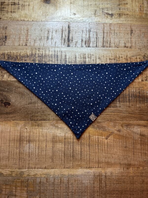 Bandana Gold and Blue Met deze Bandana Gold and Blue van A Lot for Doodles ziet jouw hond er uit om door een ringetje te halen. De bandana is handgemaakt en van 100% katoen. De Bandana is door de driehoekige vorm gemakkelijk te knopen een aan te passen in elke gewenste grootte. De bandana is geschikt voor zowel kleine als grote honden met een nekomtrek van maximaal 50 cm. Voor kleine honden kun je de bandana aan de bovenzijde een paar keer omvouwen, zodat hij als gegoten zit :) Productspecificatie Bandana Gold and Blue Materiaal: Katoen Vorm: Driehoek, aan beide zijden bedrukt. Kleur: Blauw met gouden stippen Merk: Handmade by A Lot for Doodles Maat: Nekomtrek maximaal 50 cm Wasvoorschrift: 30 graden Pinwheels, Bow Tie's en Bandana's voor honden kopen Bij A Lot for Doodles vind je een mooie selectie aan pinwheels, strikjes en bandana's voor honden. Zo kan elke hond goed gestyled de straat op Bandana's en strikjes voor honden Kleding maakt de hond. De Bandana's van A Lot for Doodles of de  strikjes en bandana's van Huxley and Kent zijn een echte eyecather. Jouw hond ziet er met de Banda's van A Lot for Doodles uit om door een ringetje te halen. De bandana's hebben verschillende designs zodat er altijd wel een passende bandana te vinden is voor jouw hond. Bekend van Instagram Als jij honden volgt via Instagram, dan kan het niet missen dat je wel eens de mooiste bandana's, strikjes en pinwheels voorbij hebt zien komen. Niet zo gek want de bandana's & strikjes zijn perfect voor een geweldige foto van jouw hond. Vergeet je A Lot for Doodles niet te taggen op Instagram? Bestel Bandana's en strikjes voor honden bij A Lot for Doodles Bestel je bandana's en strikjes voor jouw hond eenvoudig bij A Lot for Doodles. Of je nu een burberry design strik zoekt of een vrolijke bandana, met ons ruime assortiment wat uit voorraad leverbaar is zit er altijd een passende bandana of strik tussen. Ook voor het leukste (interactieve) hondenspeelgoed, shampoo's voor honden en lekkere hondensnacks kun je bij ons terecht. Heb je vragen over onze producten of advies nodig wat je het beste kunt bestellen? Neem gerust contact met ons op, we helpen je graag verder.