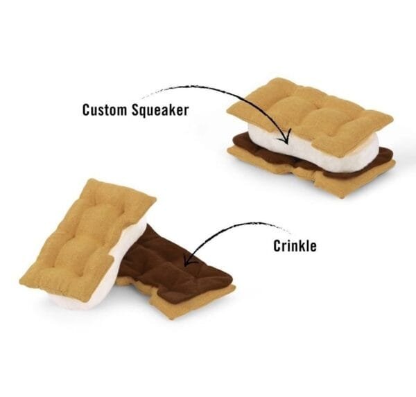 PLAY Camp Corbin Gimme S'more De PLAY Camp Corbin Gimme S’more is niet om op te eten, maar je hond zal er gegarandeerd dol op zijn! De PLAY S'more bestaat uit 2 biscuitjes, een dun laagje "chocolade" en een warme marshmallow vers van het kampvuur. Handgemaakt met een dubbele buitenlaag en extra dikke stiksels voor extra duurzaamheid, perfect voor honden die van spelen én knuffelen houden. De zachte s’more is gevuld met 100% gerecyclede plastic flessen en bevat een leuke squeaker binnenin voor extra speelplezier. Dankzij het stevige ontwerp is dit speeltje bestand tegen enthousiaste spelers, maar blijft het toch zacht voor een knuffelmoment. Kampvuurpret voor jou en je hond Met de PLAY Camp Corbin Gimme S’more geef je je hond een uniek speeltje dat eruitziet alsof het rechtstreeks van het kampvuur komt. Ideaal voor apporteerspelletjes, piepsessies of gewoon een lekker dutje met een pluche vriendje. Je kunt zelfs kleine hondensnoepjes tussen de zachte lagen verstoppen voor een extra mentale uitdaging. Gemaakt van duurzame, gerecyclede materialen en voorzien van een vrolijke pieper die elke speelsessie leuker maakt. De Gimme S’more is ideaal voor honden die houden van knuffelen, spelen en ontdekken. Waarom jij en je hond dit geweldig vinden Zacht pluche met stevige afwerking voor langdurig plezier Bevat een pieper voor extra speelplezier Gevuld met 100% gerecyclede plastic flessen (PlanetFill®) Machinewasbaar en drogerbestendig Veilig: vrij van schadelijke stoffen Afmeting PLAY Camp Corbin Gimme S’more: 14 x 14 x 8 cm Let op: Er is geen enkel hondenspeelgoed in de wereld wat niet kapot kan. Ondanks de dubbele stiksels, dubbele laag stof aan de buitenkant en de algehele stevigheid van het speelgoed, zou het kapot kunnen gaan. Op hondenspeelgoed zit geen garantie.Kies dus het juiste soort speeltje voor jouw hond zijn kauw- en speelbehoefte. Haal kapotte speeltjes meteen weg en laat jouw hond alleen spelen onder toezicht. Over P.L.A.Y. Hondenspeelgoed PLAY staat bekend om hun fantastische design en vrolijke, aansprekende kleuren. Bij A Lot for Doodles vind je een ruim assortiment van PLAY hondenspeelgoed. Shop naast de Barking Brunch collectie ook de Tropical Paradise Collectie van PLAY in onze shop! PLAY Dog Toys Het hondenspeelgoed van P.L.A.Y. is handgemaakt en de stevige buitenkant en dubbel gestikte randen zorgen voor extra duurzaamheid. De vulling van de speeltjes is gemaakt van gerecycled materiaal. Verder voldoet het hondenspeelgoed van Play aan dezelfde strenge kwaliteitsnormen voor het vervaardigen van baby- en kinderspeelgoed. In de speeltjes worden er AZO-vrije kleurstoffen gebruikt. Daarnaast zijn de speeltjes geschikt voor de wasmachine en droger. P.L.A.Y. hondenspeelgoed Het hondenspeelgoed van PLAY wordt in Amerika ontworpen. Bekend van Instagram Als jij honden volgt via Instagram, dan kan het niet missen dat je de P.L.A.Y. hondenspeeltjes wel eens voorbij hebt zien komen. Niet zo gek want de grappige en levensechte speeltjes zijn perfect voor een geweldige foto samen met jouw hond. Vergeet je A Lot for Doodles niet te taggen op Instagram? PLAY hondenspeeltjes bij A Lot for Doodles Bestel je Play hondenspeelgoed eenvoudig bij A Lot for Doodles. Of je nu een lief en schattig knuffeltje zoekt of een grappige, ondeugende speelkameraad voor je hond, je slaagt zeker weten met het ruime assortiment wat uit voorraad leverbaar is. Heb je vragen over onze producten of advies nodig wat je het beste kunt bestellen? Neem gerust contact met ons op, we helpen je graag verder.